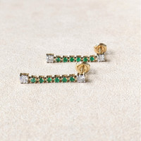 0.92 Ct.Tw.Total Carat Weight Natural Diamond and Emerald Drops Earrings, 14K Yellow Gold Life Style