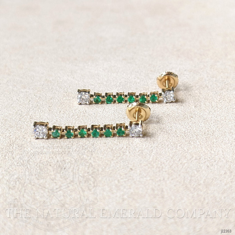 0.92 Ct.Tw. Natural Diamond and Emerald Drops Earrings, 14K Yellow Gold