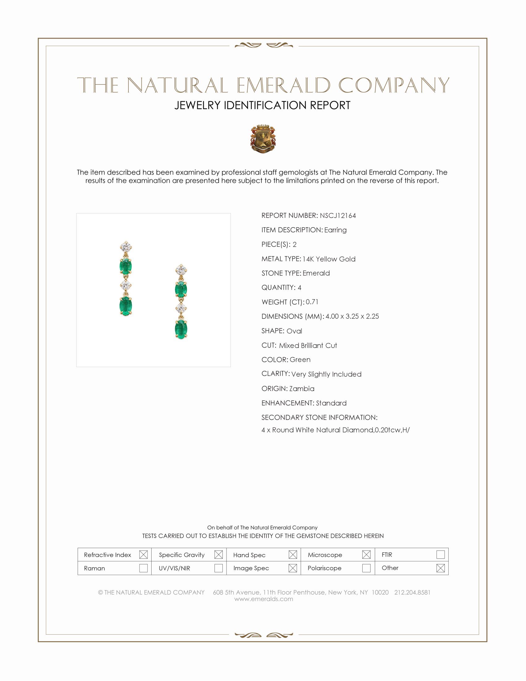 0.71 Ct.Tw. Emerald and Natural Diamond Drops Earrings, 14K Yellow Gold