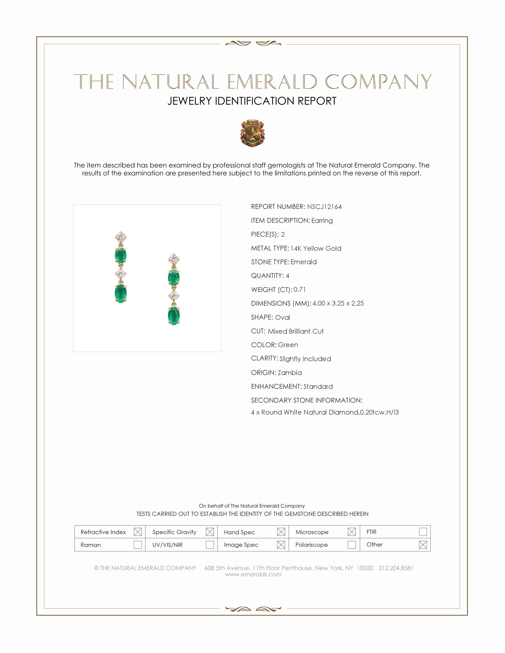 0.71 Ct.Tw. Emerald and Natural Diamond Drops Earrings, 14K Yellow Gold