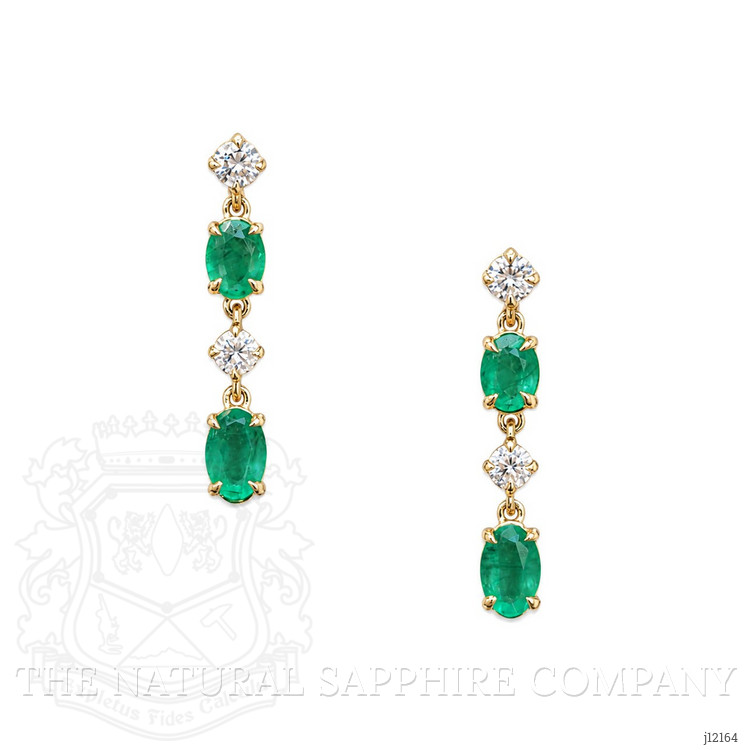 0.71 Ct.Tw. Emerald and Natural Diamond Drops Earrings, 14K Yellow Gold