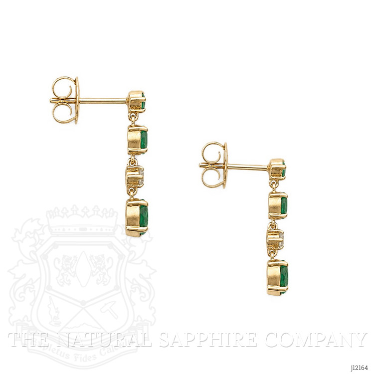 0.71 Ct.Tw. Emerald and Natural Diamond Drops Earrings, 14K Yellow Gold