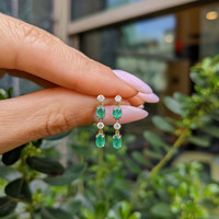 0.71&nbsp;Ct.Tw.Total Carat Weight Emerald and Natural Diamond Drops Earrings, 14K Yellow Gold Life Style