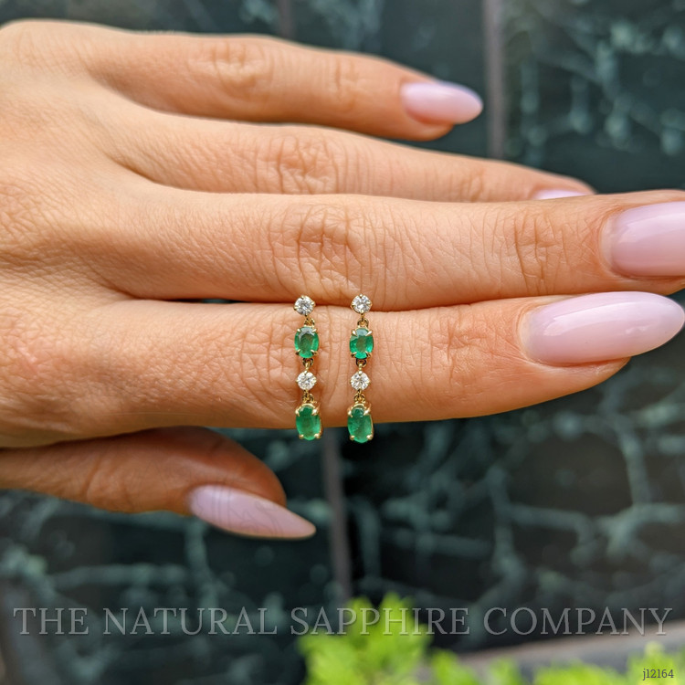 0.71 Ct.Tw. Emerald and Natural Diamond Drops Earrings, 14K Yellow Gold