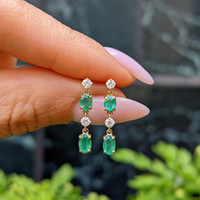 0.71&nbsp;Ct.Tw.Total Carat Weight Emerald and Natural Diamond Drops Earrings, 14K Yellow Gold Life Style