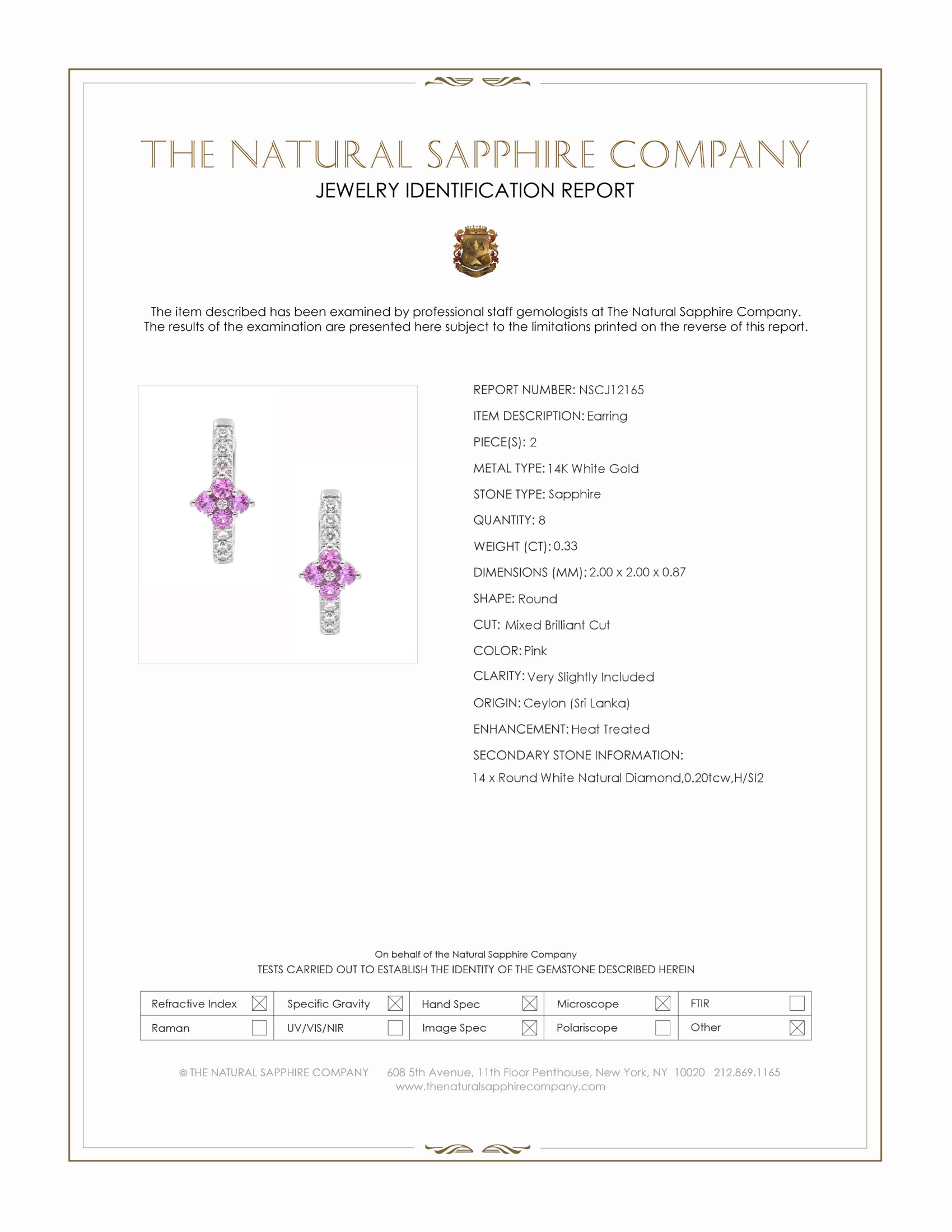 0.33 Ct.Tw. Pink Sapphire and Natural Diamond Pave Earrings, 14K White Gold