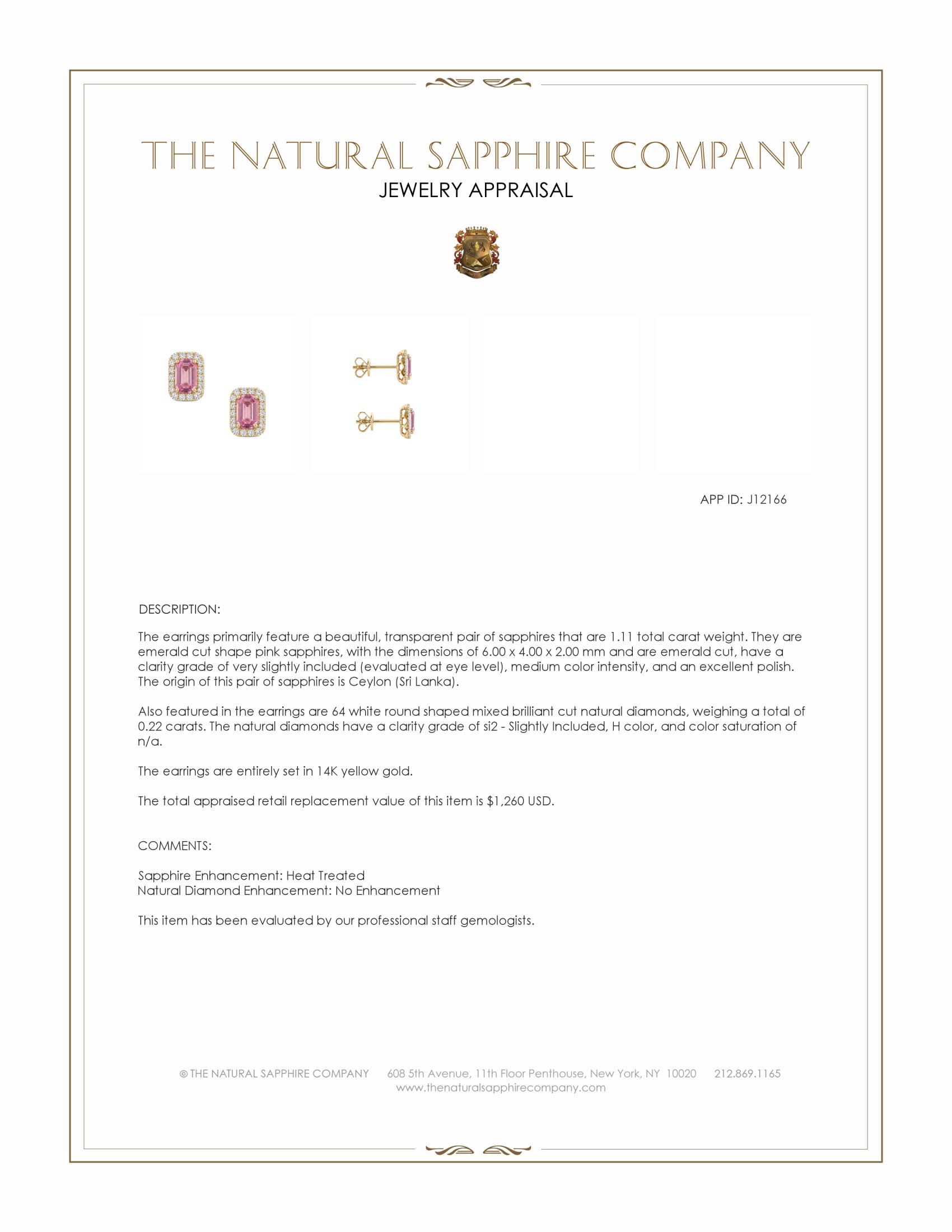 1.11 Ct.Tw. Pink Sapphire and Natural Diamond Studs Earrings, 14K Yellow Gold