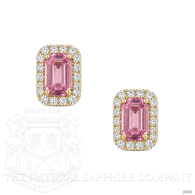 1.11 Ct.Tw. Pink Sapphire and Natural Diamond Studs Earrings, 14K Yellow Gold