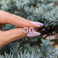 1.11&nbsp;Ct.Tw.Total Carat Weight Pink Sapphire and Natural Diamond Studs Earrings, 14K Yellow Gold Life Style