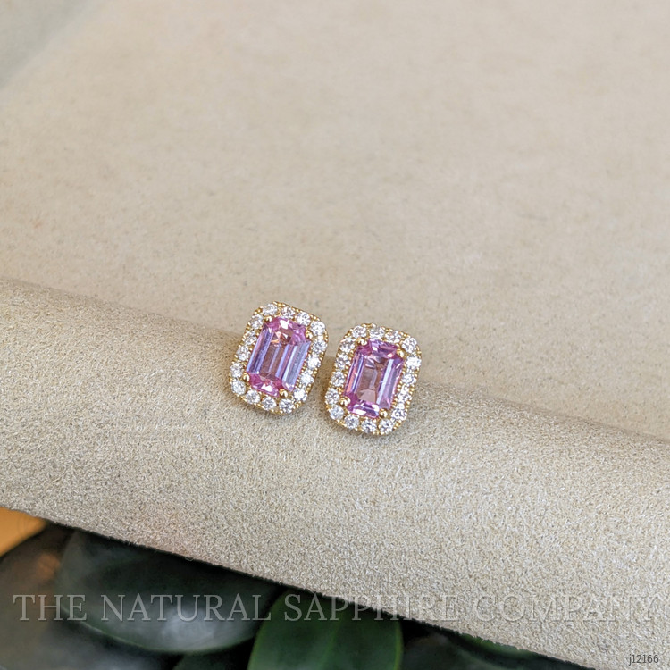 1.11 Ct.Tw. Pink Sapphire and Natural Diamond Studs Earrings, 14K Yellow Gold