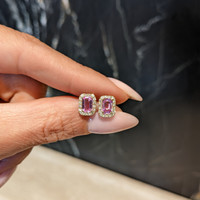 1.11&nbsp;Ct.Tw.Total Carat Weight Pink Sapphire and Natural Diamond Studs Earrings, 14K Yellow Gold Life Style
