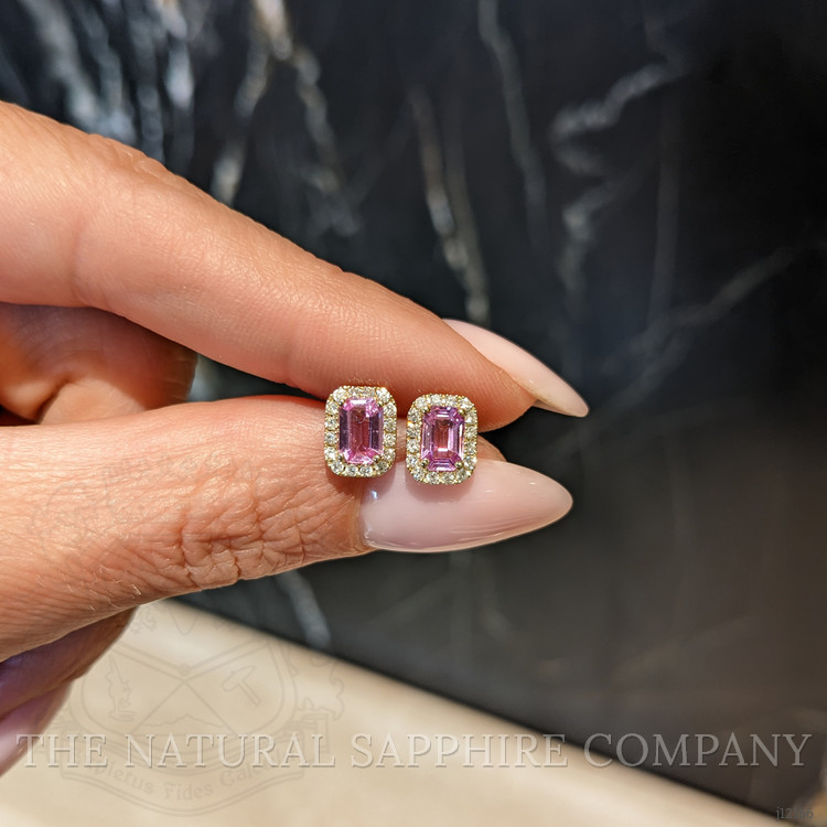 1.11 Ct.Tw. Pink Sapphire and Natural Diamond Studs Earrings, 14K Yellow Gold