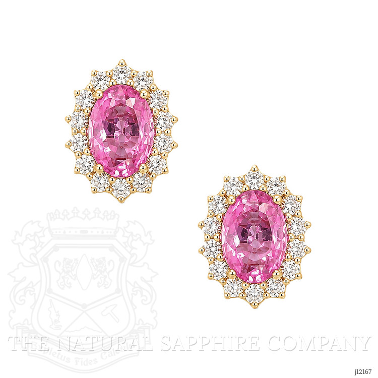 1.06 Ct.Tw. Pink Sapphire and Natural Diamond Studs Earrings, 14K Yellow Gold