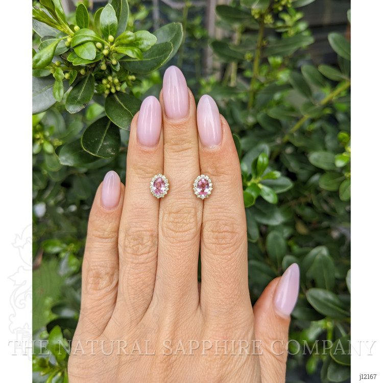 1.06 Ct.Tw. Pink Sapphire and Natural Diamond Studs Earrings, 14K Yellow Gold