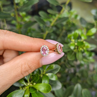 1.06&nbsp;Ct.Tw.Total Carat Weight Pink Sapphire and Natural Diamond Studs Earrings, 14K Yellow Gold Life Style