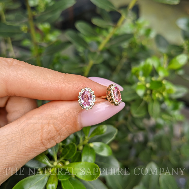 1.06 Ct.Tw. Pink Sapphire and Natural Diamond Studs Earrings, 14K Yellow Gold