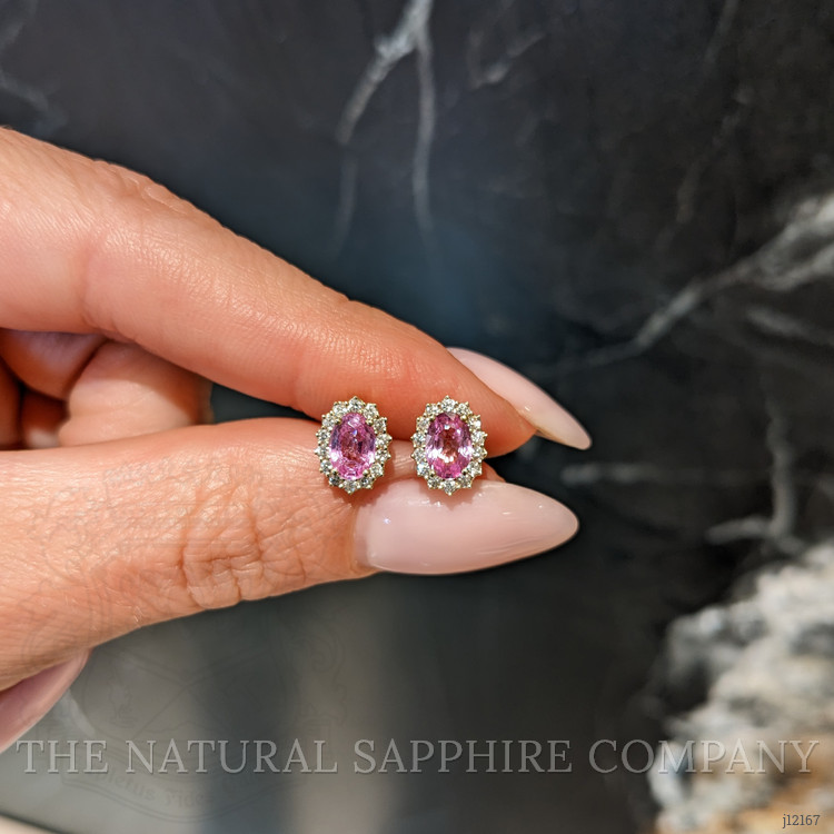 1.06 Ct.Tw. Pink Sapphire and Natural Diamond Studs Earrings, 14K Yellow Gold