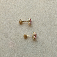 1.06 Ct.Tw.Total Carat Weight Pink Sapphire and Natural Diamond Studs Earrings, 14K Yellow Gold Life Style
