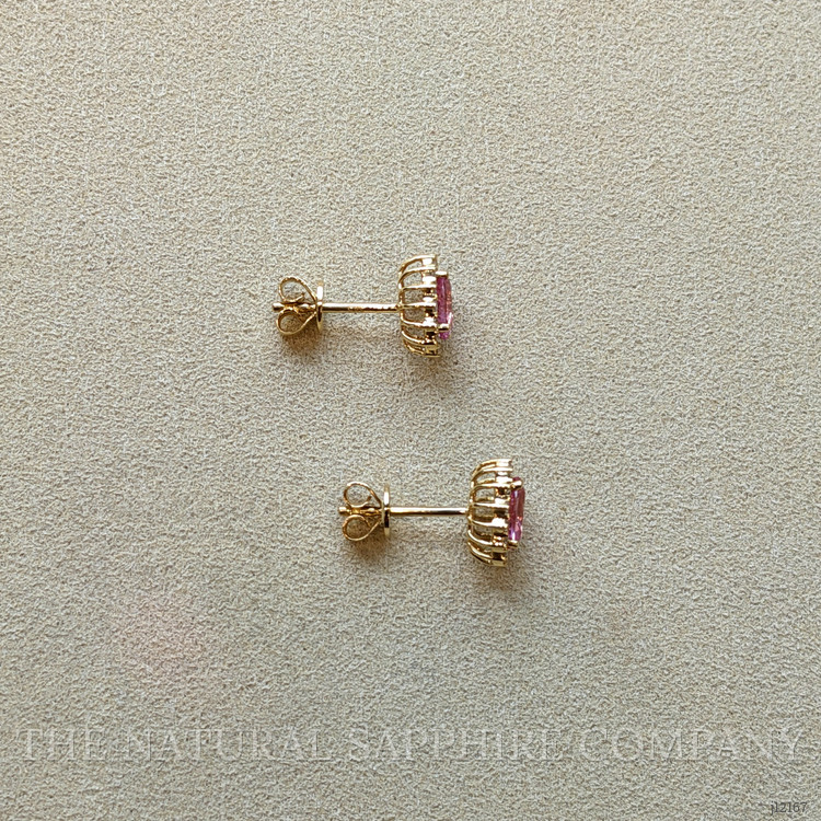 1.06 Ct.Tw. Pink Sapphire and Natural Diamond Studs Earrings, 14K Yellow Gold