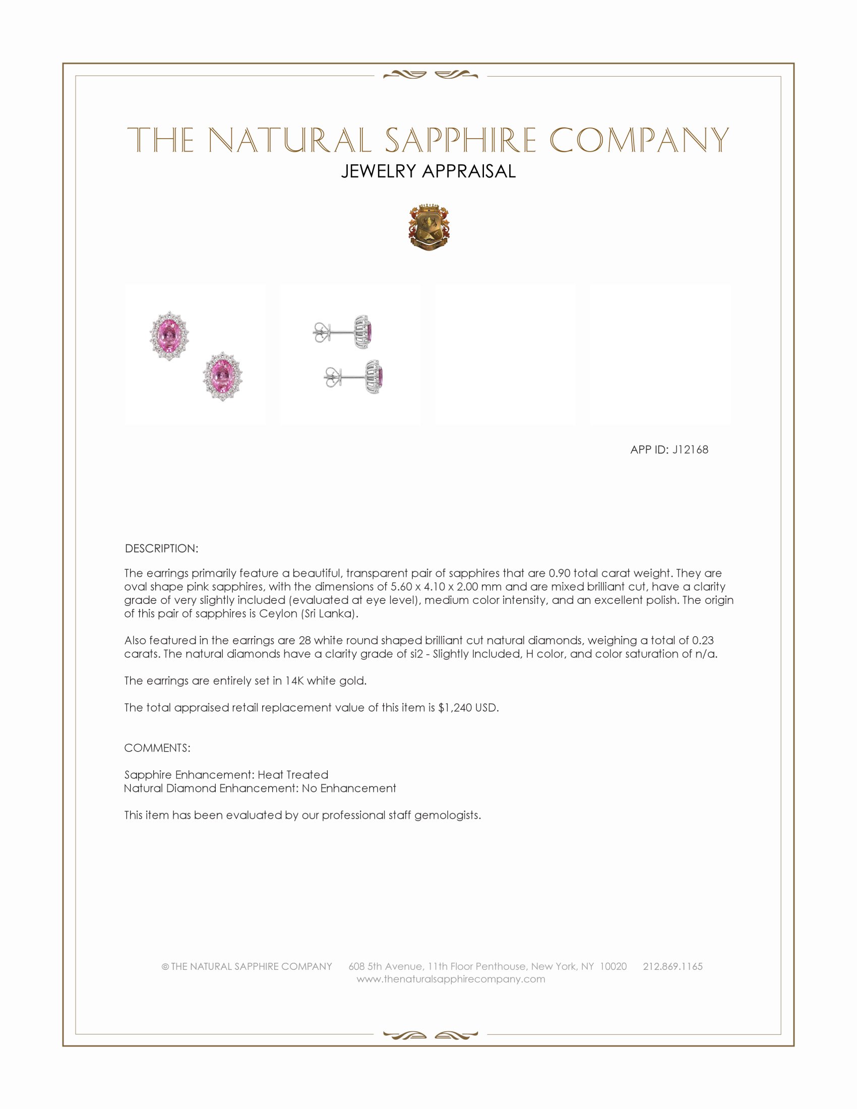 0.90 Ct.Tw. Pink Sapphire and Natural Diamond Studs Earrings, 14K White Gold