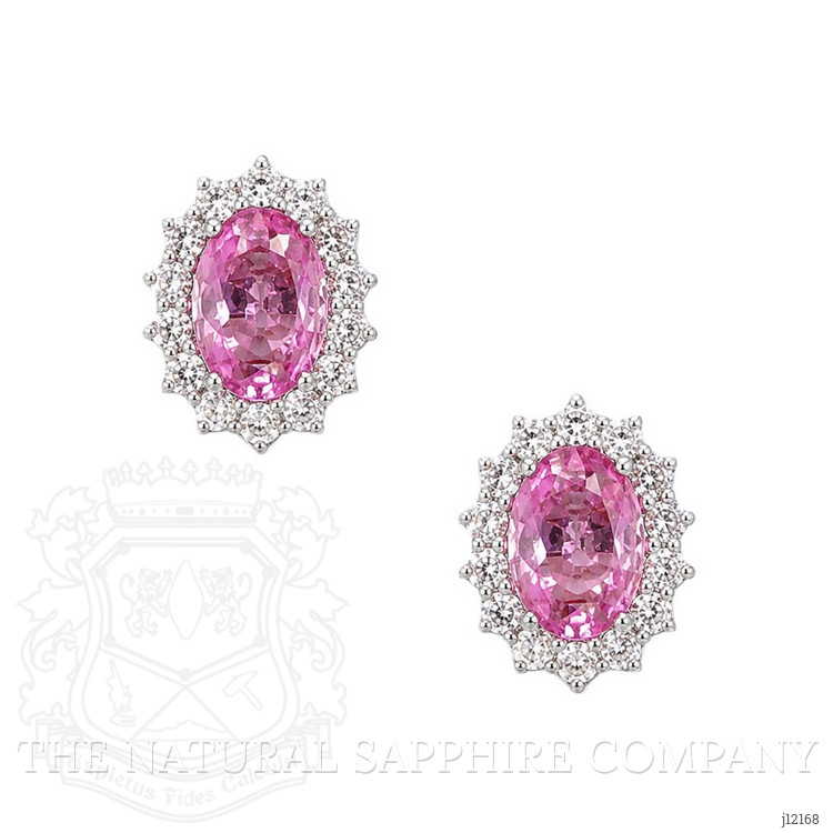 0.90 Ct.Tw. Pink Sapphire and Natural Diamond Studs Earrings, 14K White Gold