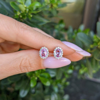 0.90&nbsp;Ct.Tw.Total Carat Weight Pink Sapphire and Natural Diamond Studs Earrings, 14K White Gold Life Style