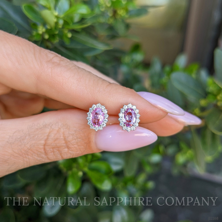 0.90 Ct.Tw. Pink Sapphire and Natural Diamond Studs Earrings, 14K White Gold