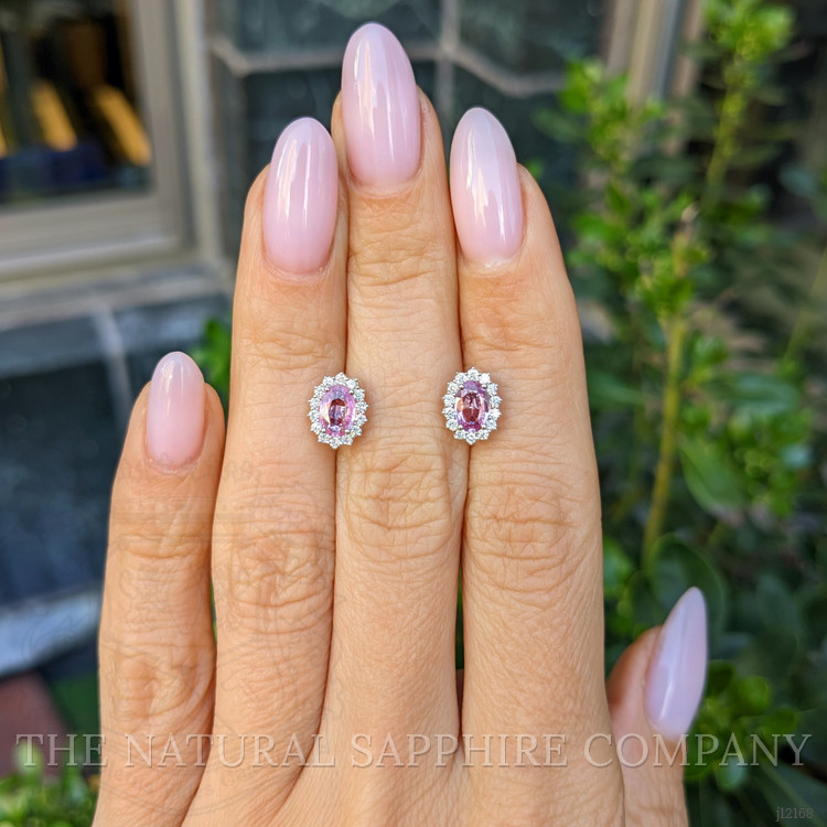 0.90 Ct.Tw. Pink Sapphire and Natural Diamond Studs Earrings, 14K White Gold