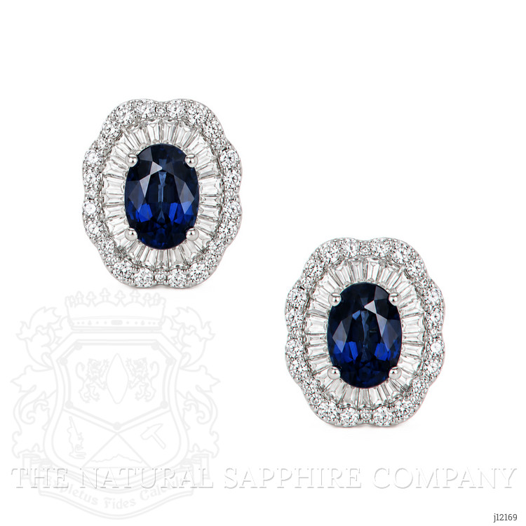 1.53 Ct.Tw. Blue Sapphire and Natural Diamond Studs Earrings, 14K White Gold