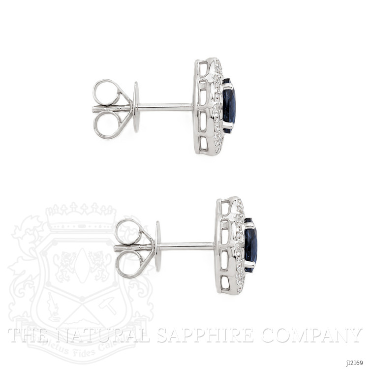 1.53 Ct.Tw. Blue Sapphire and Natural Diamond Studs Earrings, 14K White Gold