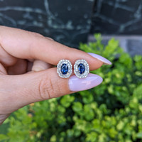 1.53 Ct.Tw.Total Carat Weight Blue Sapphire and Natural Diamond Studs Earrings, 14K White Gold Life Style