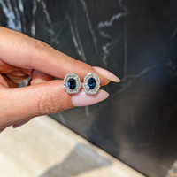 1.53 Ct.Tw.Total Carat Weight Blue Sapphire and Natural Diamond Studs Earrings, 14K White Gold Life Style