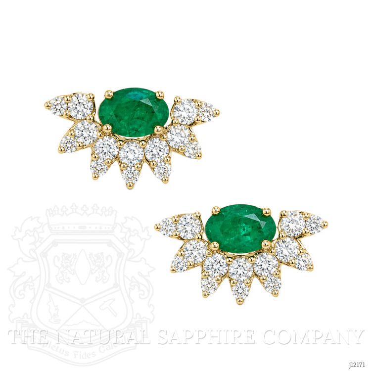 0.82 Ct.Tw. Emerald and Natural Diamond Studs Earrings, 14K Yellow Gold