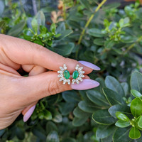 0.82&nbsp;Ct.Tw.Total Carat Weight Emerald and Natural Diamond Studs Earrings, 14K Yellow Gold Life Style