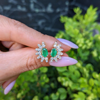 0.82 Ct.Tw.Total Carat Weight Emerald and Natural Diamond Studs Earrings, 14K Yellow Gold Life Style