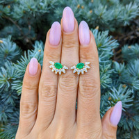 0.82 Ct.Tw.Total Carat Weight Emerald and Natural Diamond Studs Earrings, 14K Yellow Gold Life Style