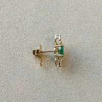 0.82 Ct.Tw.Total Carat Weight Emerald and Natural Diamond Studs Earrings, 14K Yellow Gold Life Style
