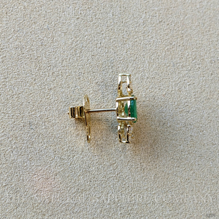 0.82 Ct.Tw. Emerald and Natural Diamond Studs Earrings, 14K Yellow Gold