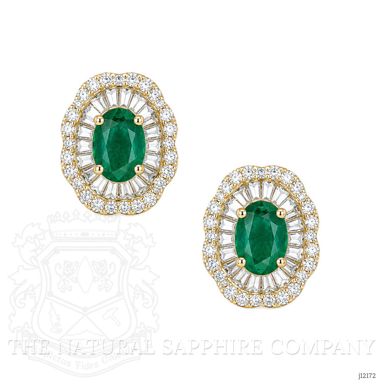 0.95 Ct.Tw. Emerald and Natural Diamond Studs Earrings, 14K Yellow Gold