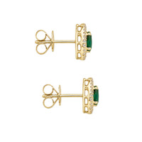 0.95 Ct.Tw.Total Carat Weight Emerald and Natural Diamond Studs Earrings, 14K Yellow Gold Image