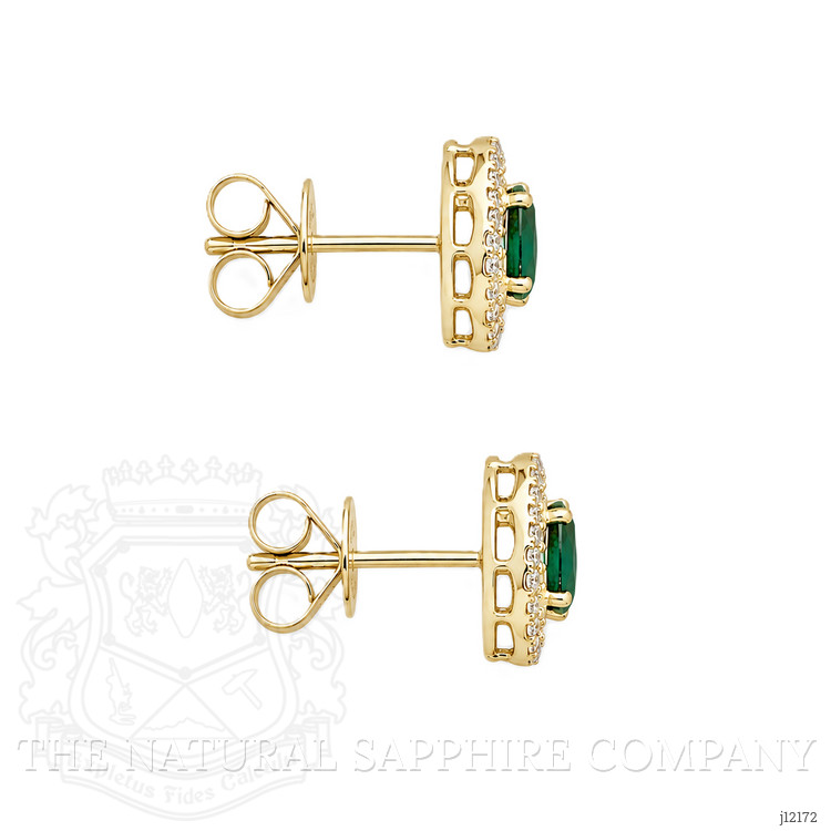 0.95 Ct.Tw. Emerald and Natural Diamond Studs Earrings, 14K Yellow Gold