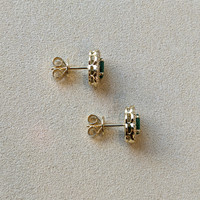 0.95&nbsp;Ct.Tw.Total Carat Weight Emerald and Natural Diamond Studs Earrings, 14K Yellow Gold Life Style