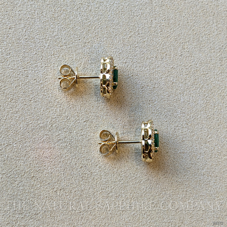 0.95 Ct.Tw. Emerald and Natural Diamond Studs Earrings, 14K Yellow Gold