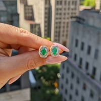 0.95 Ct.Tw.Total Carat Weight Emerald and Natural Diamond Studs Earrings, 14K Yellow Gold Life Style