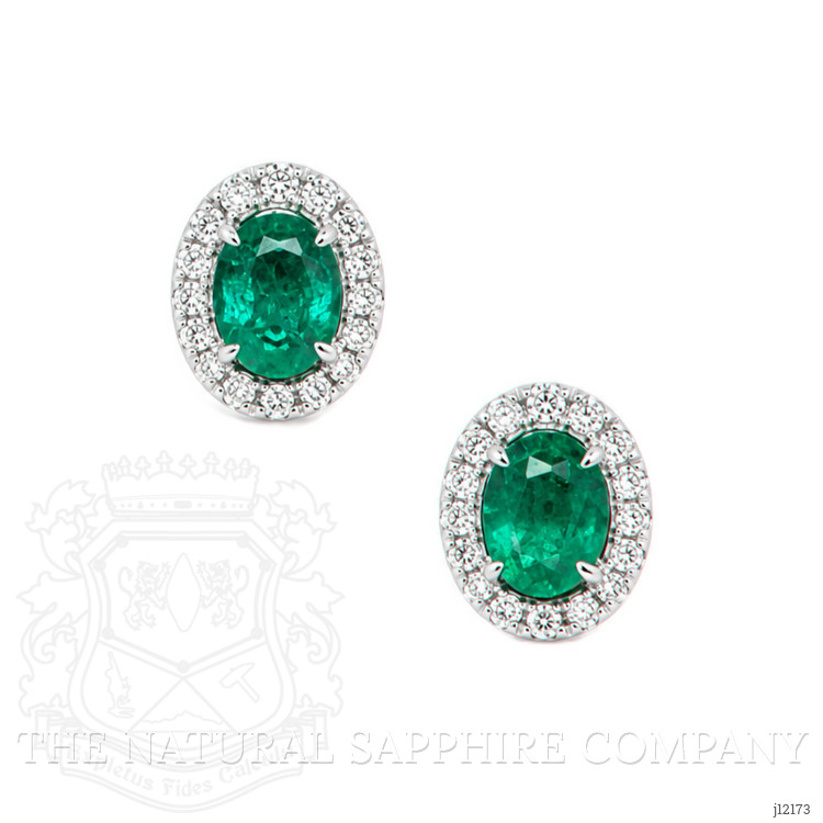 0.33 Ct.Tw. Emerald and Natural Diamond Studs Earrings, 14K White Gold