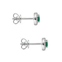 0.33 Ct.Tw.Total Carat Weight Emerald and Natural Diamond Studs Earrings, 14K White Gold Image