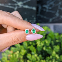 0.33 Ct.Tw.Total Carat Weight Emerald and Natural Diamond Studs Earrings, 14K White Gold Life Style
