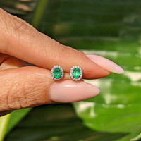 0.33 Ct.Tw.Total Carat Weight Emerald and Natural Diamond Studs Earrings, 14K White Gold Life Style