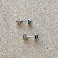 0.33&nbsp;Ct.Tw.Total Carat Weight Emerald and Natural Diamond Studs Earrings, 14K White Gold Life Style