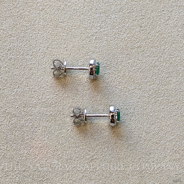 0.33 Ct.Tw. Emerald and Natural Diamond Studs Earrings, 14K White Gold